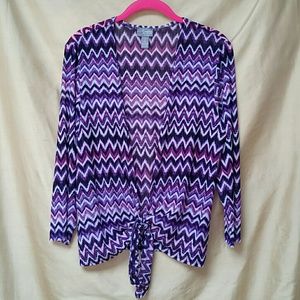 Chicos Travelers 2 tie top purple pink stripe